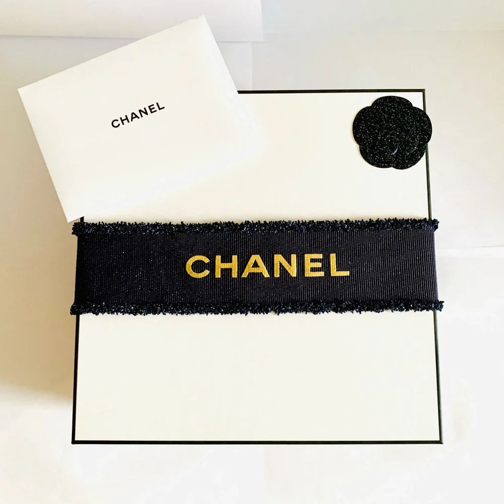 Chanel 2025 Holiday Gift Box w Camellia Navy Ribbon Card Envelope Luxury